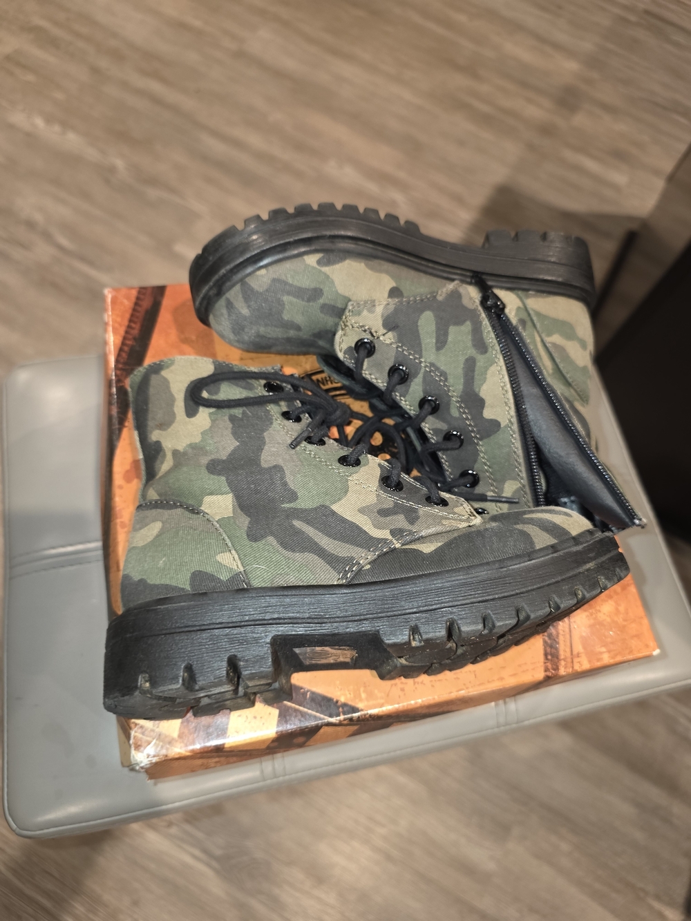 Kids Camo Lace-Up Ankle Boots